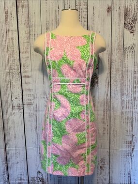 Lilly Pulitzer Pink & Green Floral Sheath Dress with White Trim